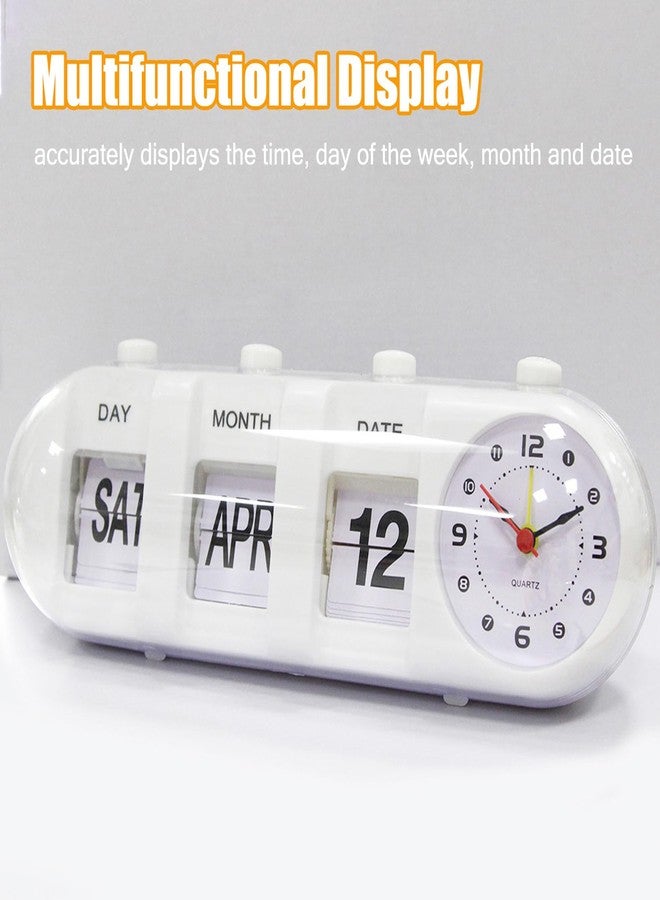 CHEOTIME Auto Flip Clock, Retro Table Clock Non Ticking Calendar Alarm Clocks Jump Desktop Clocks with Date, Month, Day of Week Display (White) - Image 3